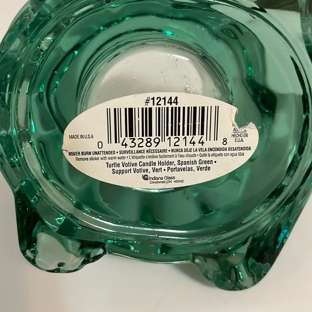 Vintage Indiana Glass Spanish green turtle votive tea light candleholder #12144